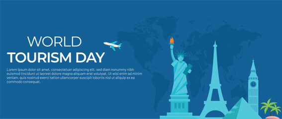 World tourism day horizontal banner vector illustration.