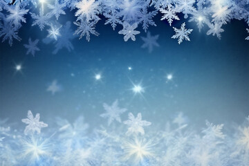 Macro close up of Snowflakes and snow borders on a blue crystal background, hight quality illustration, AI Generative