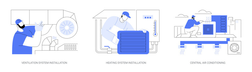 HVAC installation abstract concept vector illustrations.
