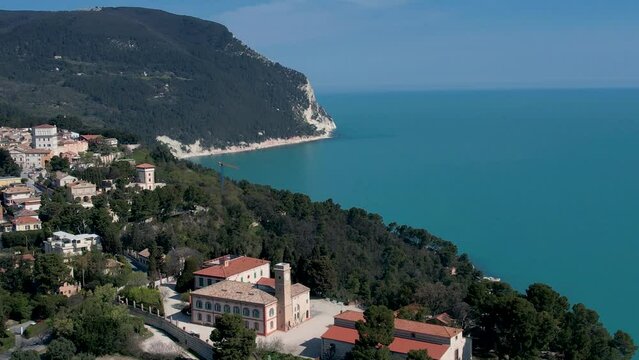 aerial footage of Numana alta near Sirolo village in Le Marche, Italy. High quality 4k footage