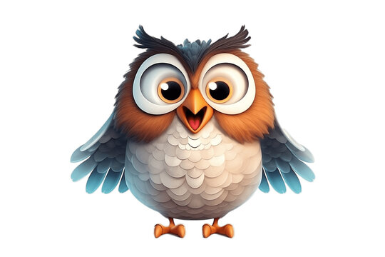 Cheerful Owl Cartoon Character on Transparent Background. AI