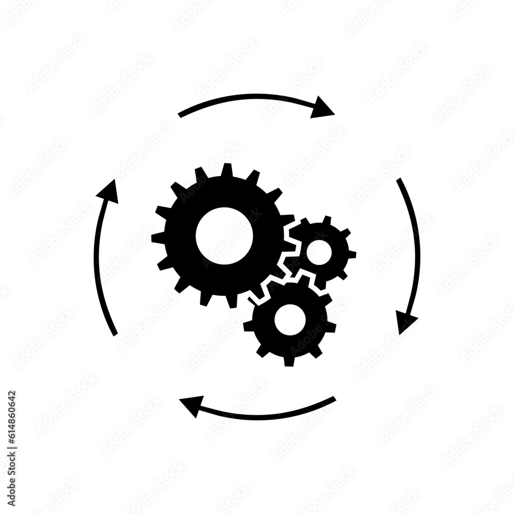 Poster workflow process icon in flat style. gear cog wheel with arrows vector illustration on white isolate