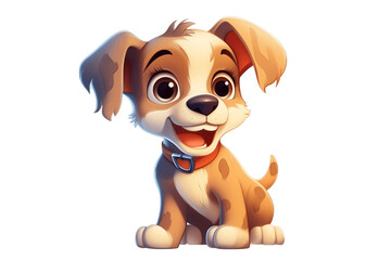 Fototapeta na wymiar Cheerful Cartoon Puppy Character on Transparent Background. AI