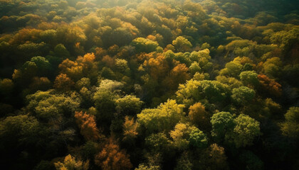 Naklejka na ściany i meble Tranquil autumn meadow, vibrant leaves, blue mountain range pattern generated by AI