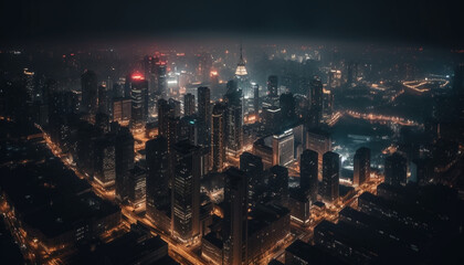 Fototapeta premium The illuminated skyscrapers of Lujiazui reflect on the water below generated by AI