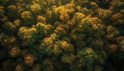 Vibrant autumn foliage paints a tranquil forest landscape in October generated by AI