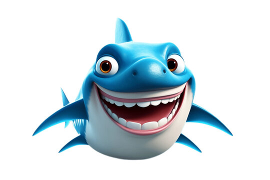 Cheerful Cartoon Shark Character on Transparent Background. AI