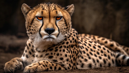 Majestic cheetah, endangered beauty in nature, staring at camera generated by AI