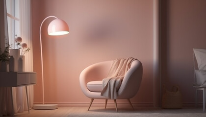A modern, elegant living room with comfortable chairs and lighting generated by AI