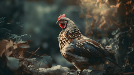 Chicken in nature. Generative AI
