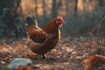 Chicken in nature. Generative AI
