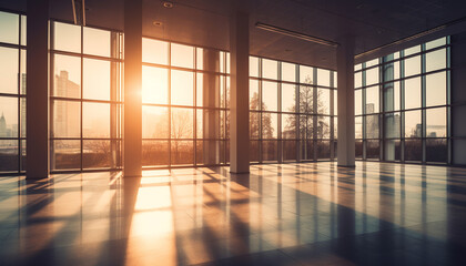 Fototapeta premium Modern apartment with bright sunlight and abstract glass reflections generated by AI