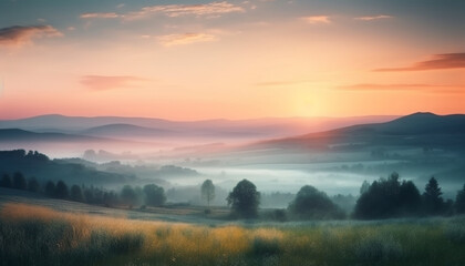 Fototapeta premium Silhouette of pine tree on mountain peak at twilight generated by AI