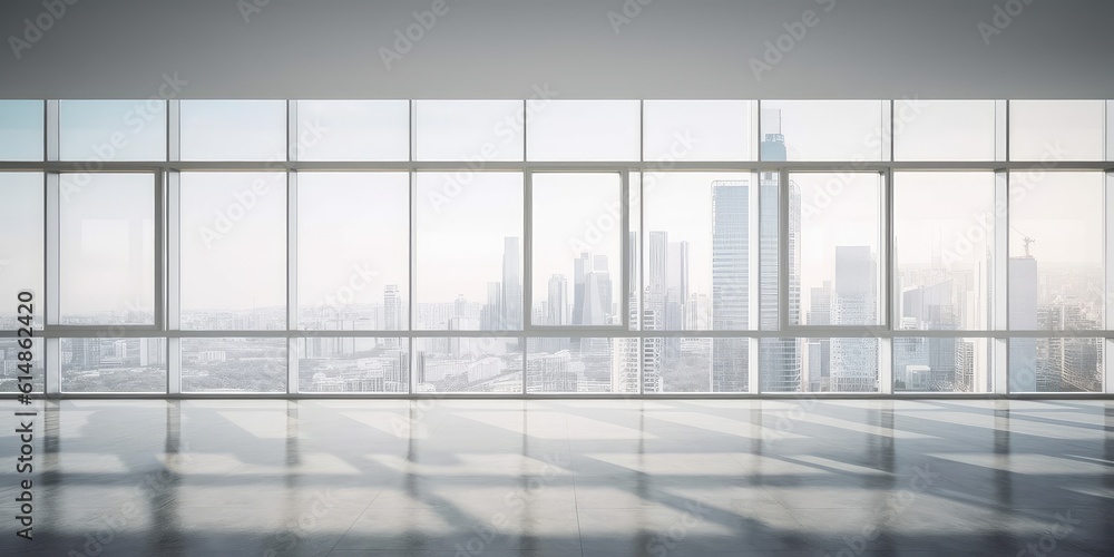 Poster empty office floor with window and city view. generative ai aig18.