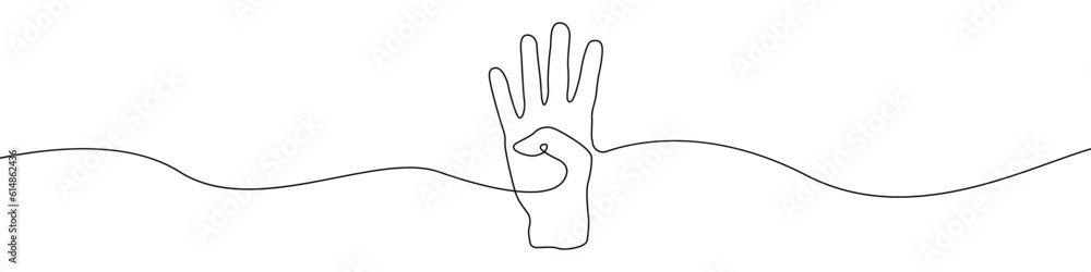 Poster hand sign icon line continuous drawing vector. one line fingers icon vector background. four fingers