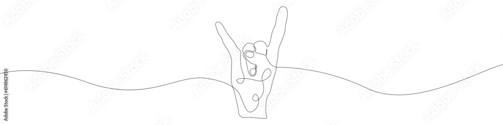 Poster hand sign icon line continuous drawing vector. one line fingers icon vector background. rocker sign 
