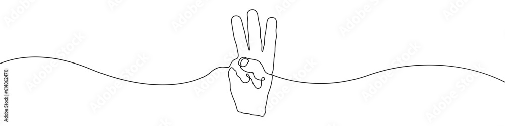 Aufkleber hand sign icon line continuous drawing vector. one line fingers icon vector background. three finger