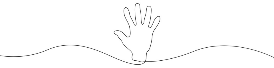 Hand sign icon line continuous drawing vector. One line Fingers icon vector background. Palm icon. Continuous outline of a Five fingers icon.