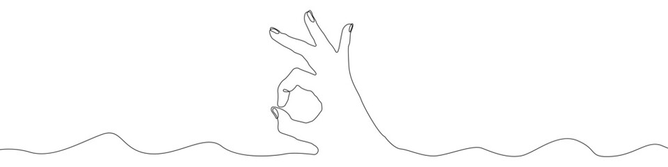 Hand sign icon line continuous drawing vector. One line Fingers icon vector background. OK sign icon. Continuous outline of a OK sign icon.