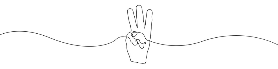 Hand sign icon line continuous drawing vector. One line Fingers icon vector background. Three fingers icon. Continuous outline of a Three fingers icon.