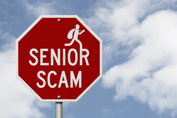 Senior Scam message on red street stop sign