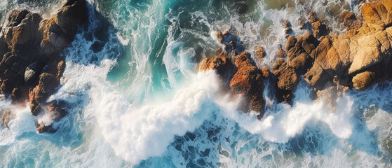 Waves and Foamy Sea Coastal Aerial  Top View Drone Shot