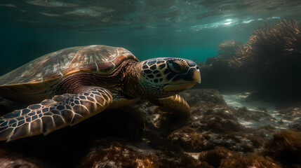 Fototapeta premium Sea turtle in the sea. Generative AI