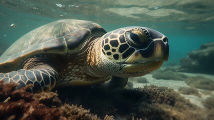 Fototapeta premium Sea turtle in the sea. Generative AI
