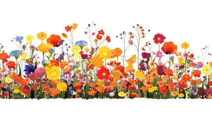 Print:Realistic wildflower field with colorful flowers.Generative AI illustration.