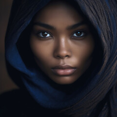Fototapeta premium Illustration, Generative AI, beautiful African American woman, close-up portrait.