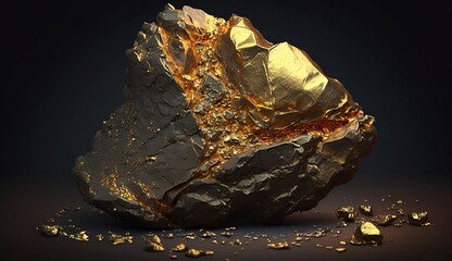 Big gold nugget from the mine. Created with generative Ai technology