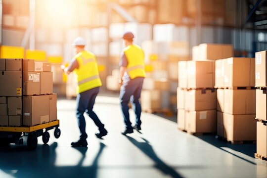 Blurred image of warehouse employees in action ai generative