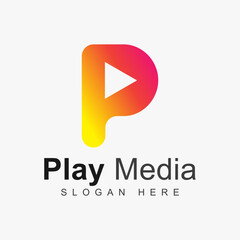 Letter P Play Media Logo Design Vector illustration.