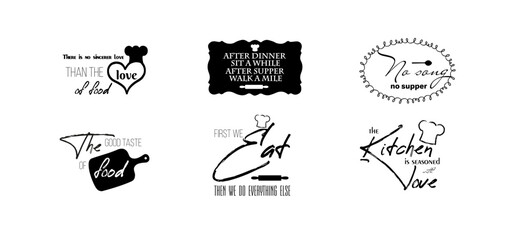 Set healthy food and eating lettering quotes for posters, decoration, prints, t-shirt design. Hand drawn typography. Handwritten kitchen or cafe slogans. Modern brush calligraphy.
