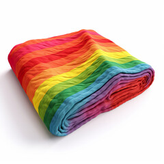 Ultra realistic rainbow blanket. LGBT rainbow blanket isolated on white. Colorful textile background vivid wave fabric textured pattern abstract. Realistic 3D illustration. Generative AI