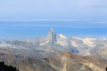 Fototapeta premium Panorama view with mountain Matterhorn seen from Allalinhorn in Pennine Alps, Switzerland