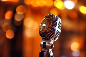 Close up of microphone on blurry background