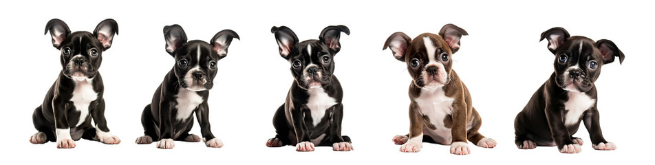 Adorable Boston Terrier Puppies  PNG Cutouts: Vibrant PNG Clip Art for Creative Projects and Pet-themed Designs.