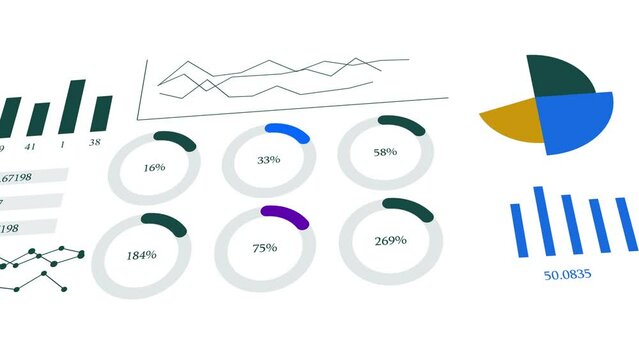 Graphs and pie charts slick, clean, elegant on white background great for corporate presentations.