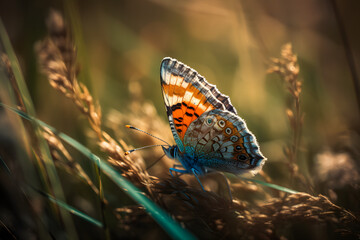 Obraz premium Butterfly in the grass. Generative AI