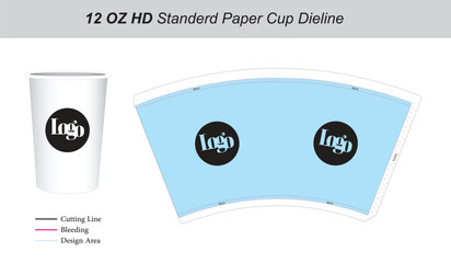 12oz Paper cup die cut template keyline sleeve