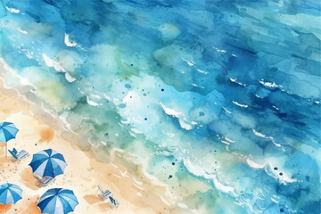 Seaside top view. Colourful watercolour vector illustration.