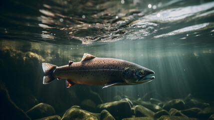 Salmon in fresh water. Generative AI
