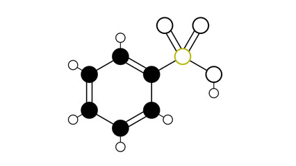 benzenesulfonic acid molecule, structural chemical formula, ball-and-stick model, isolated image aromatic sulfonic acid