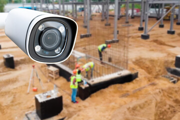 CCTV with Blurring Building construction background.