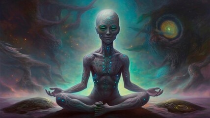 Painting of a meditating alien humanoid

 - obrazy, fototapety, plakaty