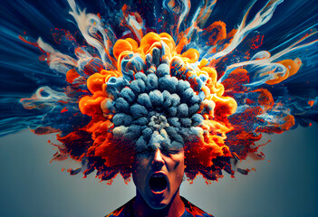 Surreal illustration of an angry mind - obrazy, fototapety, plakaty