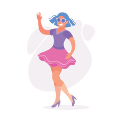 Woman Character Dressed in Carnival and Party Outfit with Blue Hair Waving Hand Vector Illustration