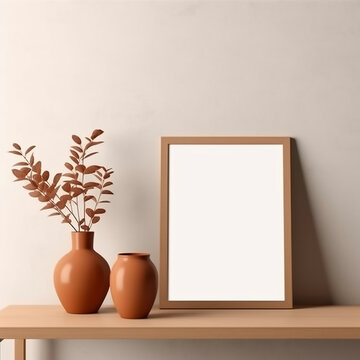 wooden picture frame poster mockup Home staging interior Generative AI