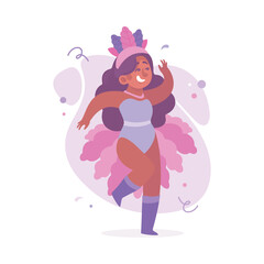 Woman Character Dressed in Carnival and Party Outfit with Bright Feathers Vector Illustration